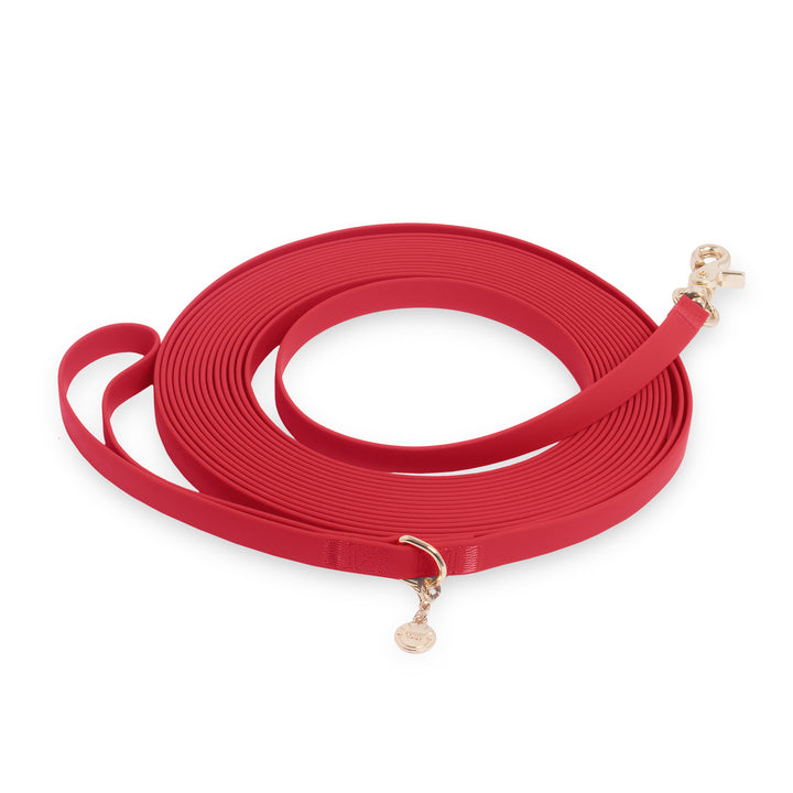 Cherry Red Waterproof Cloud 30 Ft Dog Leash | Lightweight PVC Long Leash | Odor Proof, Stink Proof, and Durable Dog Lead | Available in 3 Lengths 