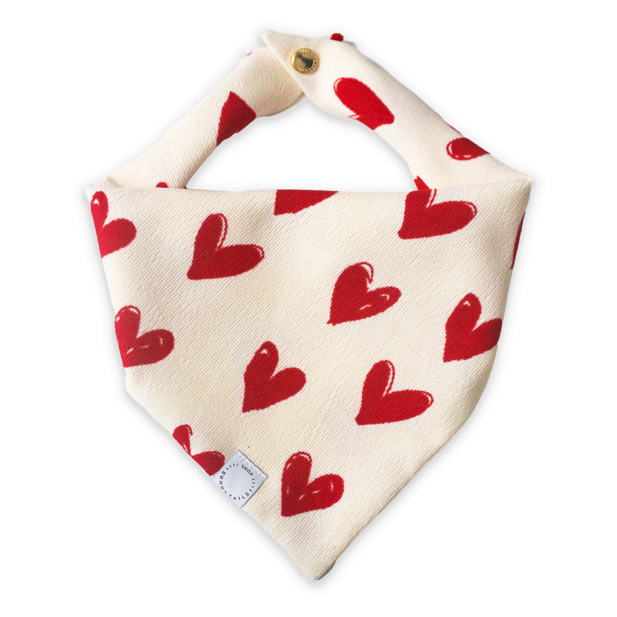 Be My Valentine Corduroy Dog Bandana | White and Red Hearts Valentine Bandana | Shop Sunny Tails