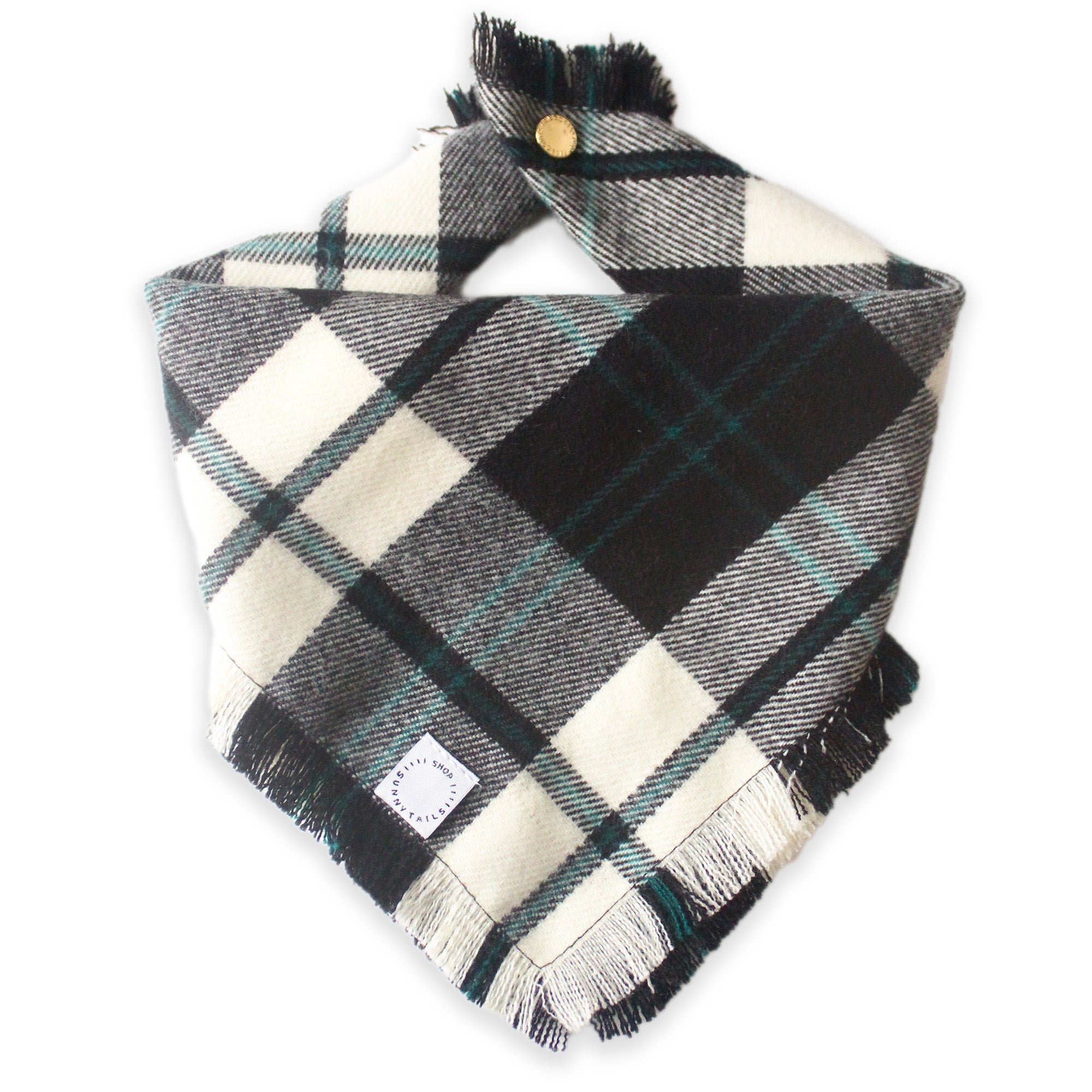 Black and White Flannel Frayed Dog Bandana - SUNNY TAILS