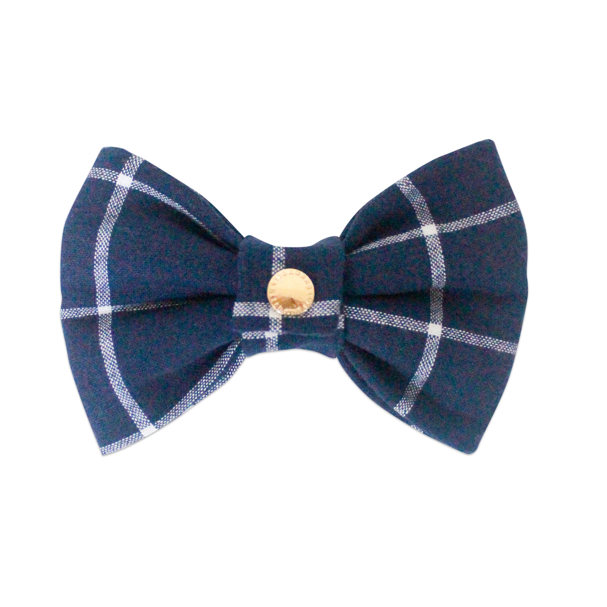 Navy Blue Windowpane Dog Bow Tie | Snap Over Collar Bow Tie | Shop Sunny Tails