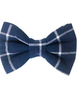 Navy Blue Windowpane Dog Bow Tie | Snap Over Collar Bow Tie | Shop Sunny Tails