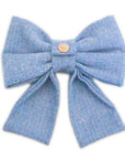Blue Herringbone Flannel Dog Sailor Bow - SUNNY TAILS