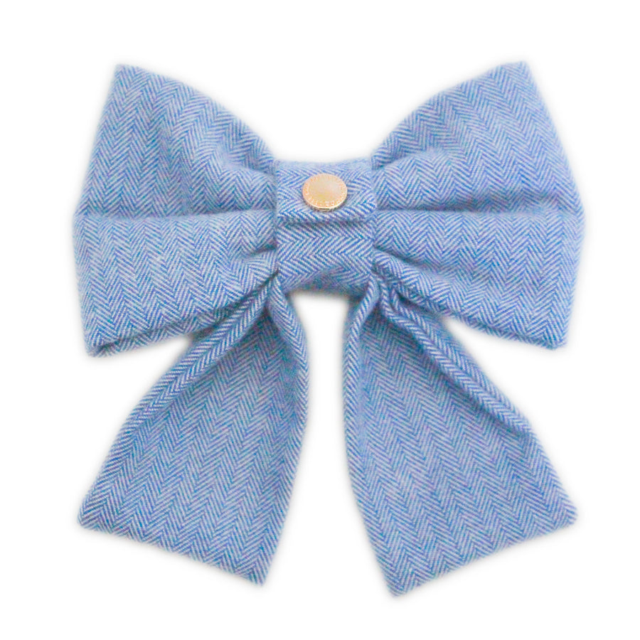 Blue Herringbone Flannel Dog Sailor Bow | Spring Dog Sailor Bow | Shop Sunny Tails