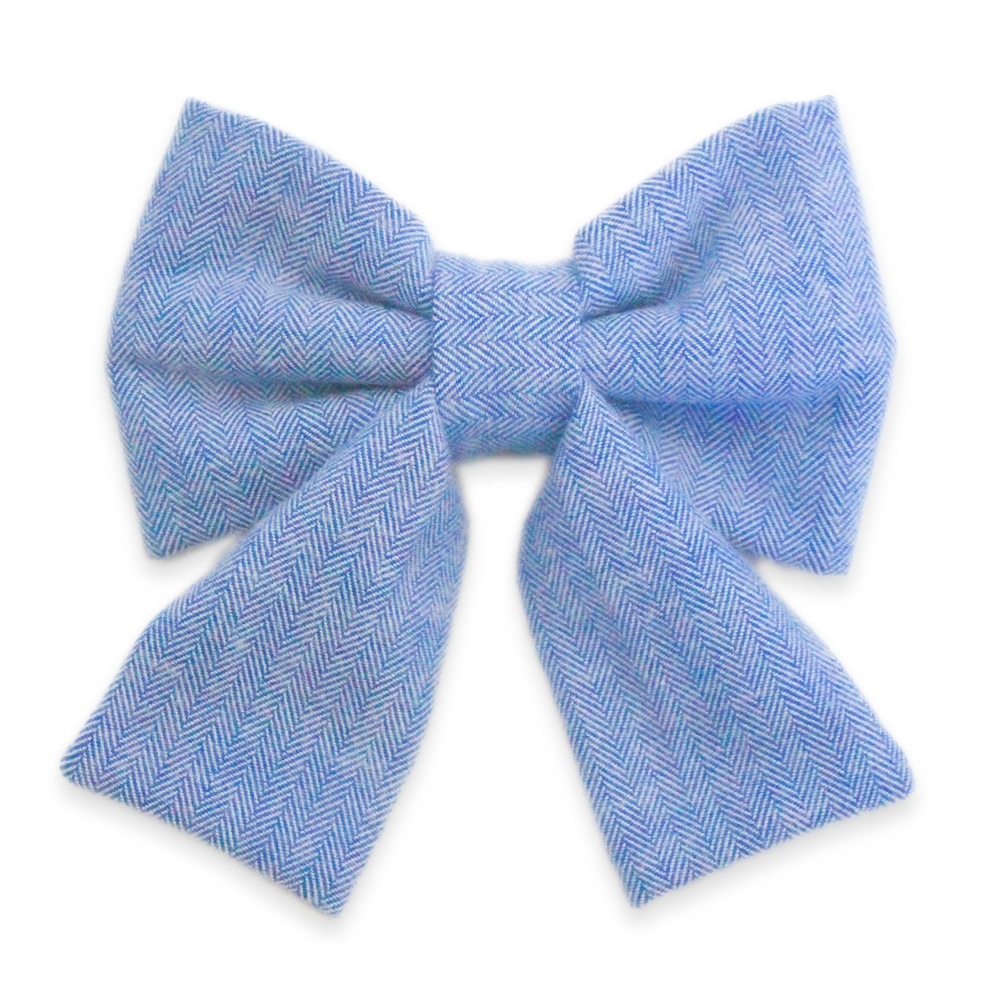 Blue Herringbone Flannel Dog Sailor Bow - SUNNY TAILS