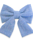 Blue Herringbone Flannel Dog Sailor Bow - SUNNY TAILS