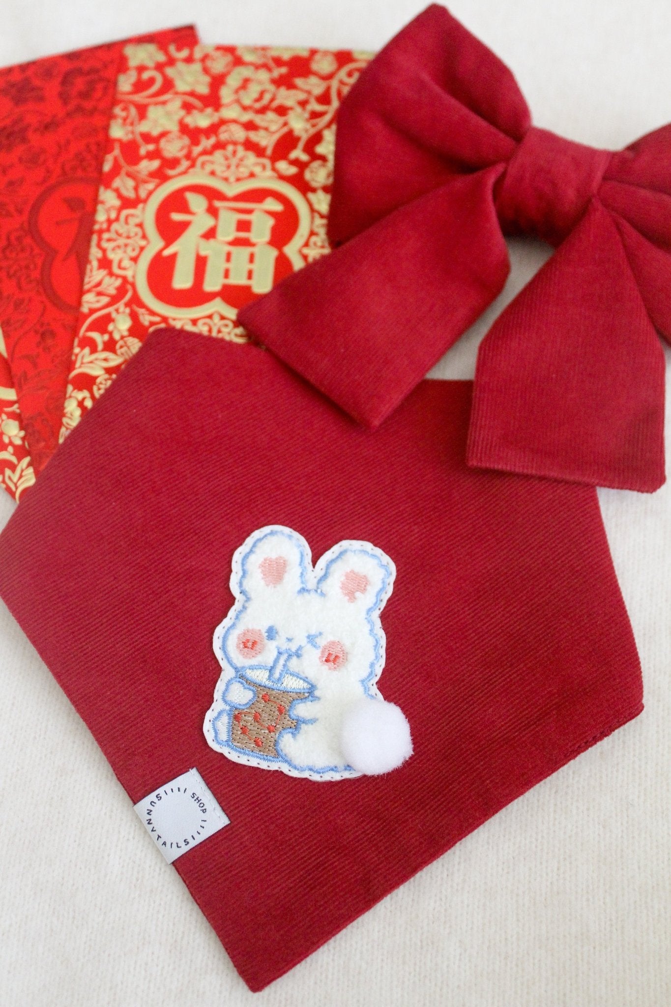 LNY Red Corduroy Dog Sailor Bow - SUNNY TAILS