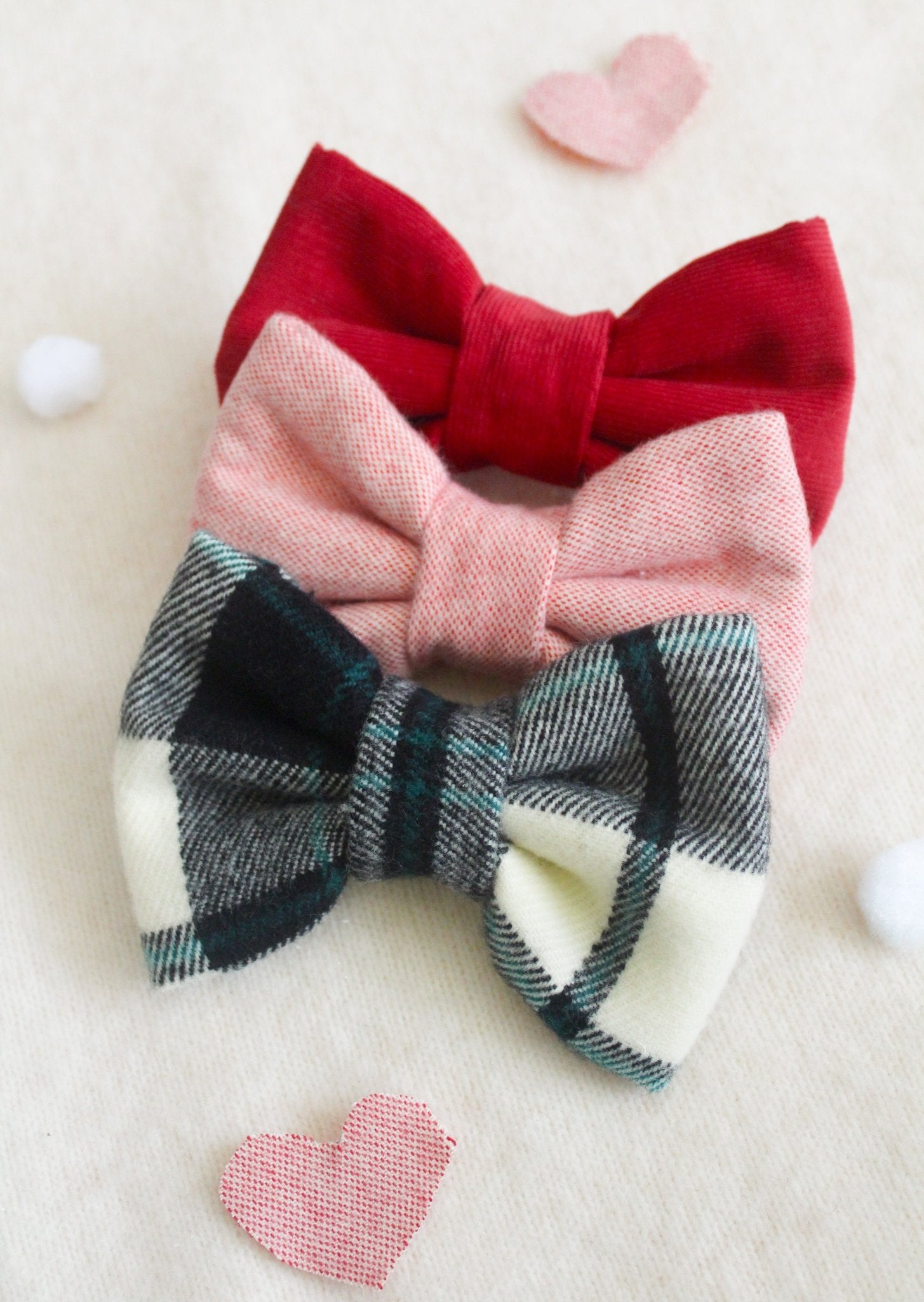 Pink Herringbone Flannel Dog Bow Tie - SUNNY TAILS