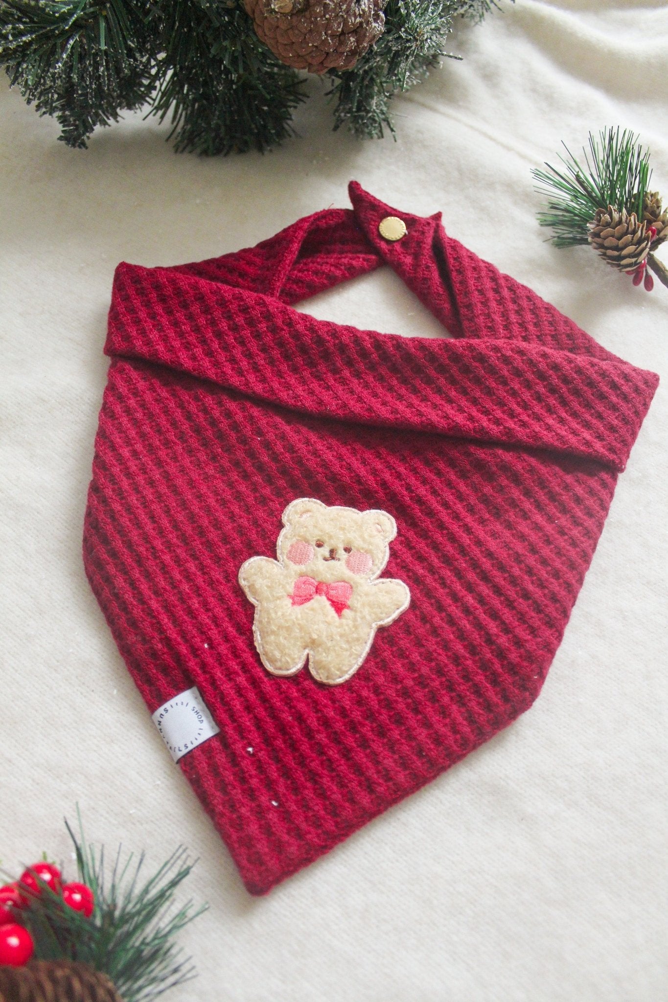 Sweater Knit Teddy Dog Bandana - Burgundy - SUNNY TAILS