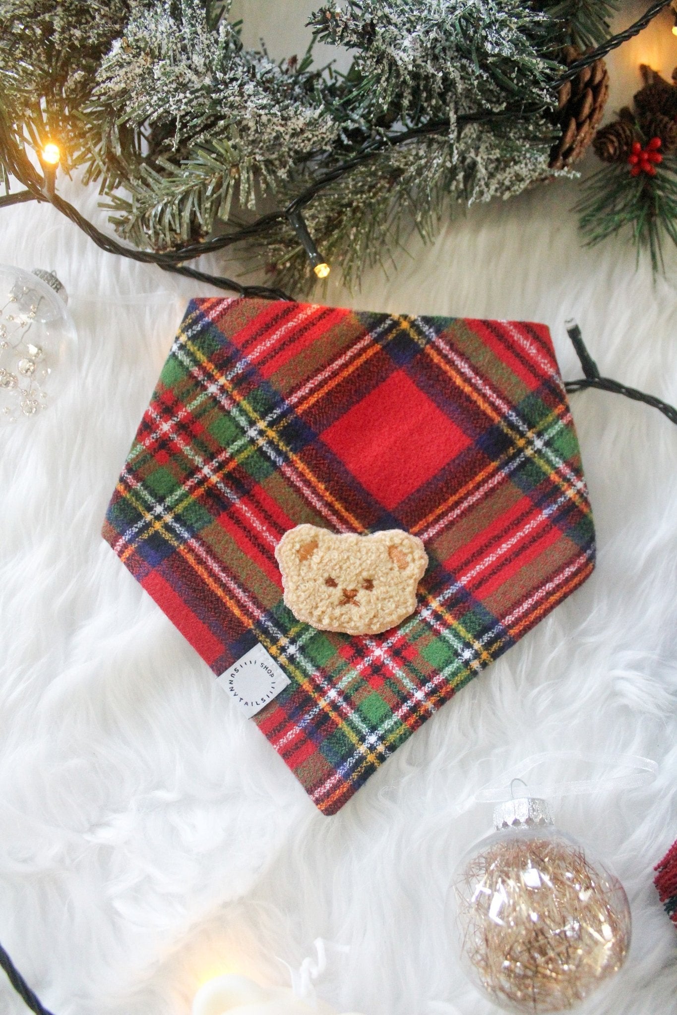 Christmas Flannel Teddy Bear Dog Bandana - SUNNY TAILS
