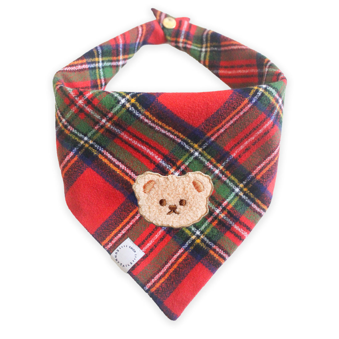 Christmas Flannel Teddy Bear Dog Bandana | Red and Green Flannel Dog Bandana | Shop Sunny Tails