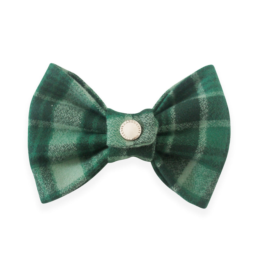 Forest Plaid Flannel Dog Bow Tie | Snap Over Collar Bow Tie | Shop Sunny Tails