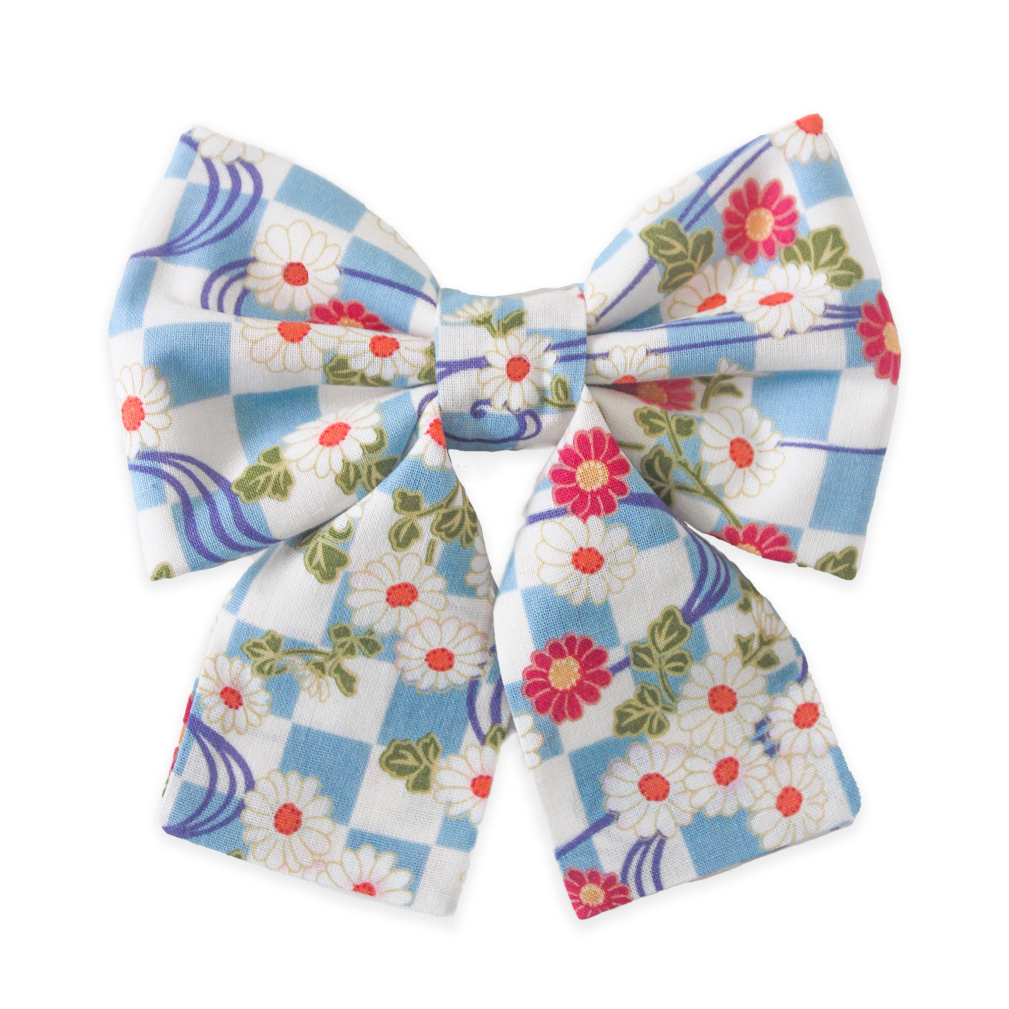 Floral Checkmate Gingham Dog Sailor Bow - SUNNY TAILS