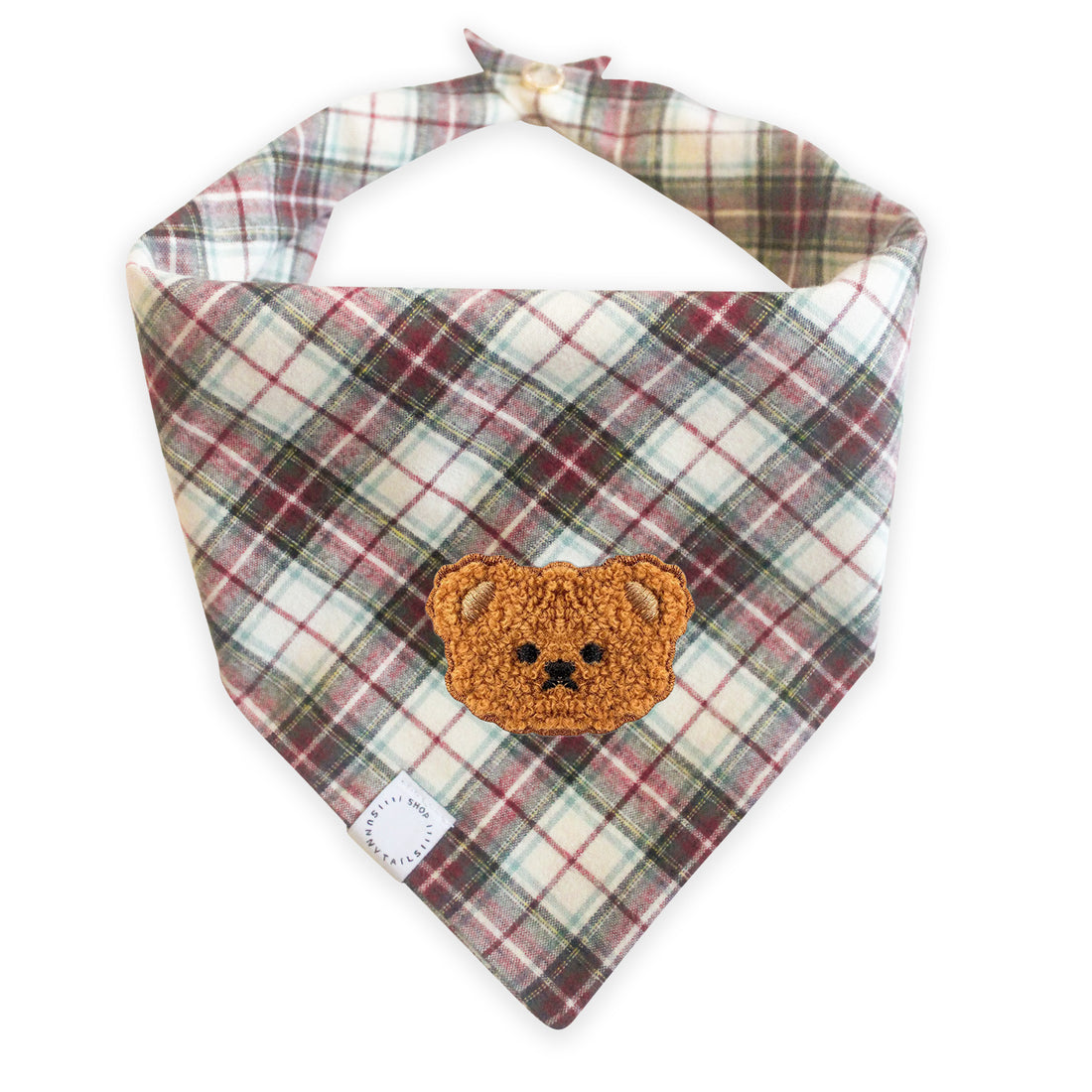 Holly Jolly Plaid Teddy Dog Bandana | Teddy Bear Dog Bandana | Shop Sunny Tails