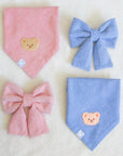 Blue Herringbone Flannel Dog Sailor Bow - SUNNY TAILS