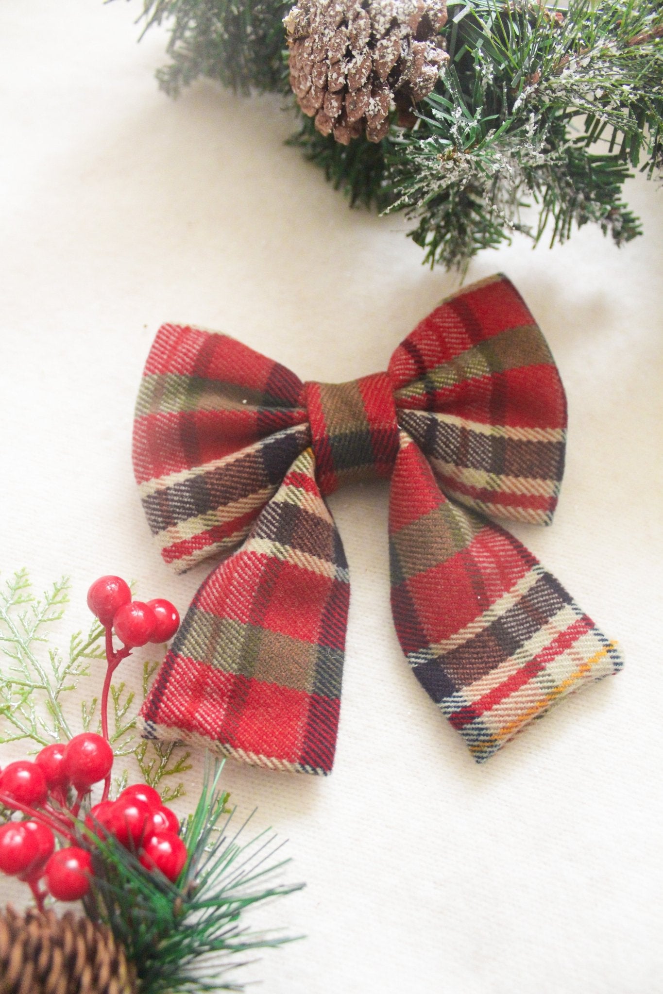 Cocoa Plaid Flannel Dog Sailor Bow - SUNNY TAILS