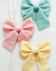 Peach Pink Linen Dog Sailor Bow - SUNNY TAILS