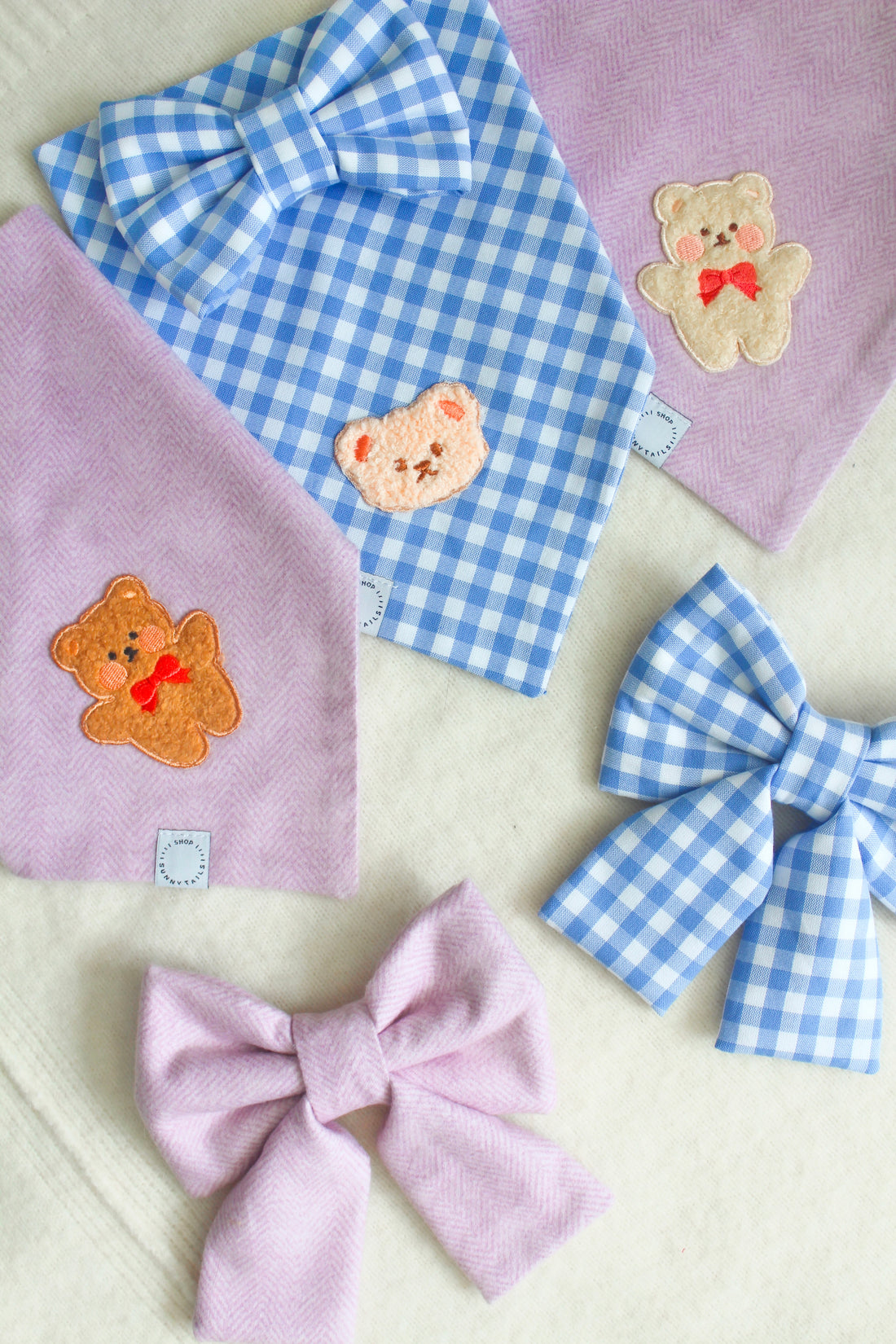 Periwinkle Blue Gingham Teddy Dog Bandana | Teddy Bear Dog Bandana | Shop Sunny Tails