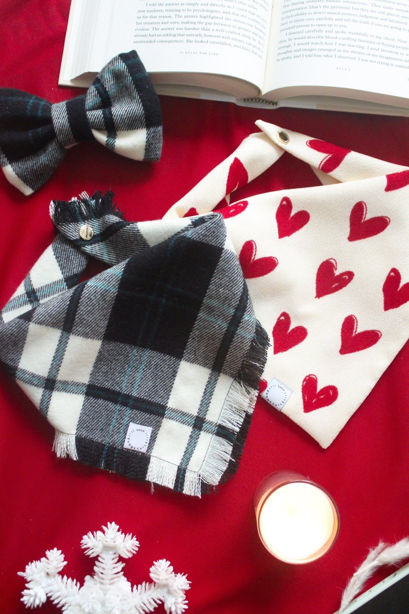 Black and White Flannel Frayed Dog Bandana - SUNNY TAILS