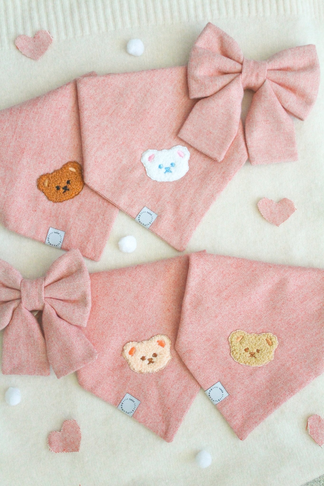 Pink Herringbone Flannel Teddy Bandana - SUNNY TAILS